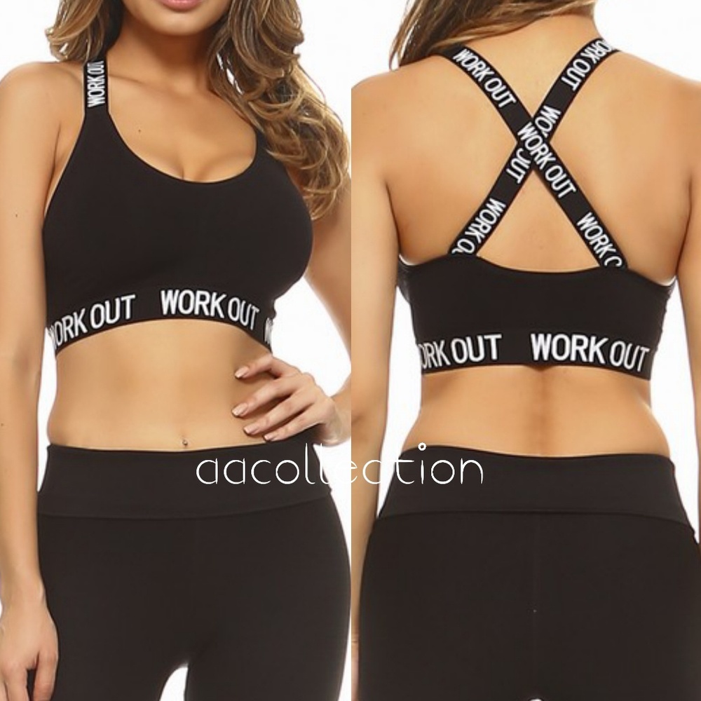 Workout Logo band sports bra activewear padded - Picture 1 of 5